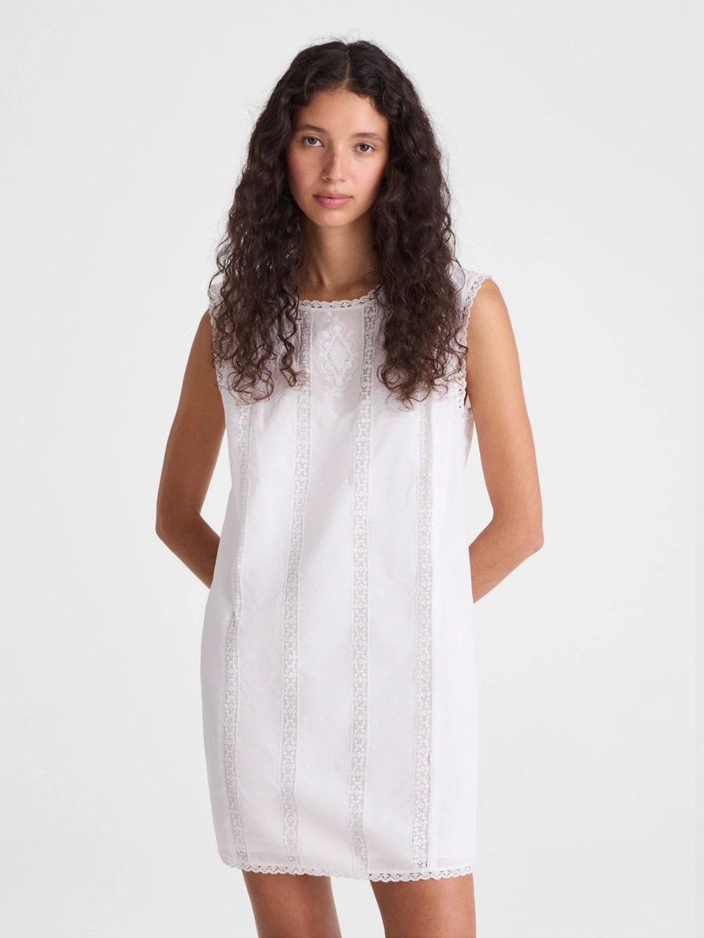 Madewell Embroidered Lace-Insert Mini Dress Farmhouse Cottagecore Size Large NWT